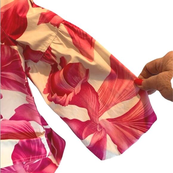 Cache pink and white flower jacket‎ Size L Pleated back RuffLe ballon sleeves - Picture 3 of 9